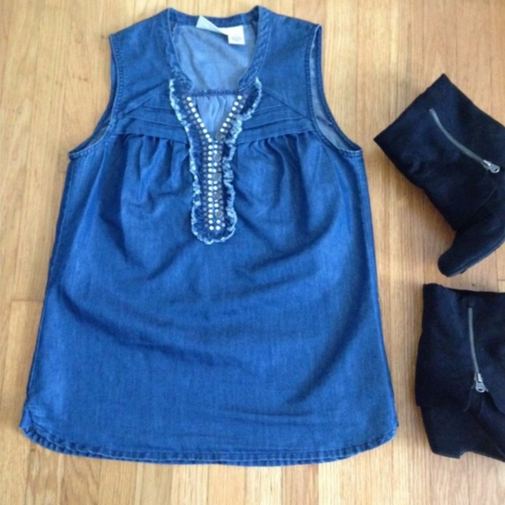 DKNY Embellished Denim Sleeveless Top